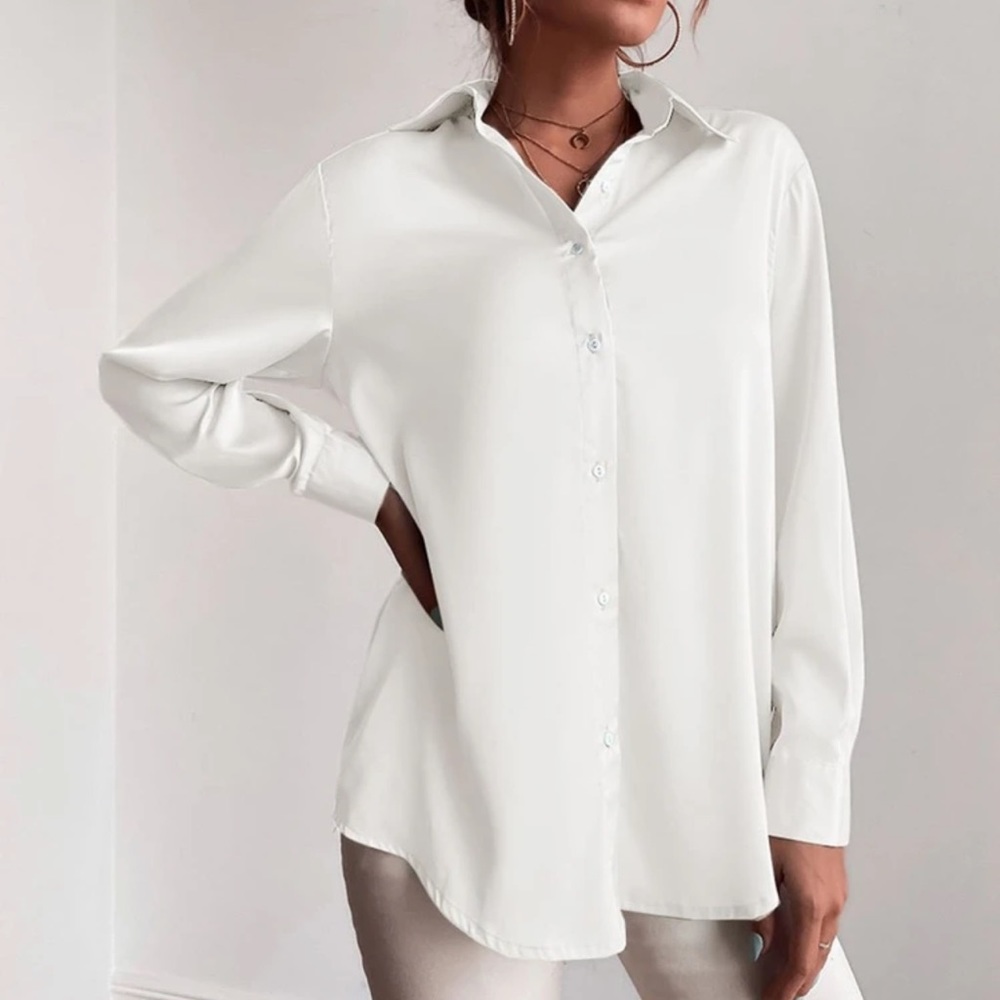Satin silky button up collared shirt dusty pink - Picture 11 of 12